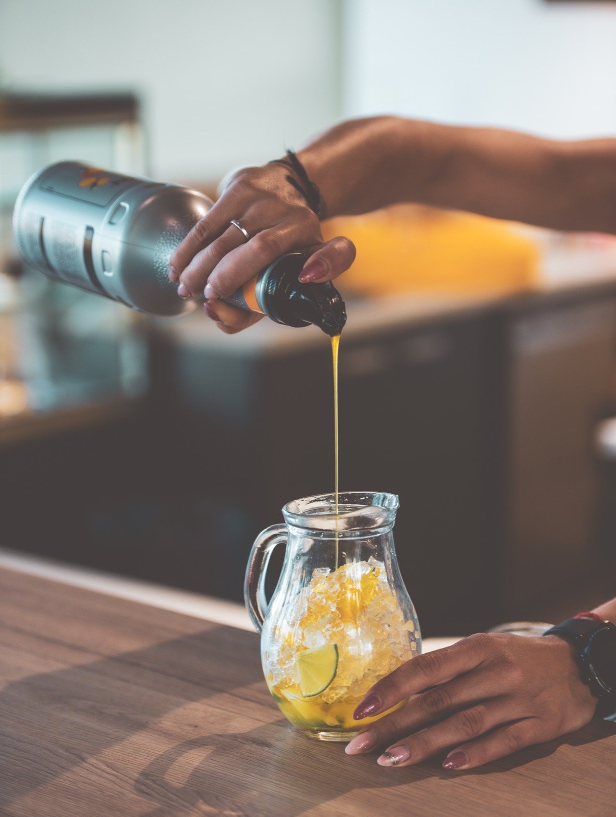 Liquid beverage syrup ingredient measured for a branch beverage application