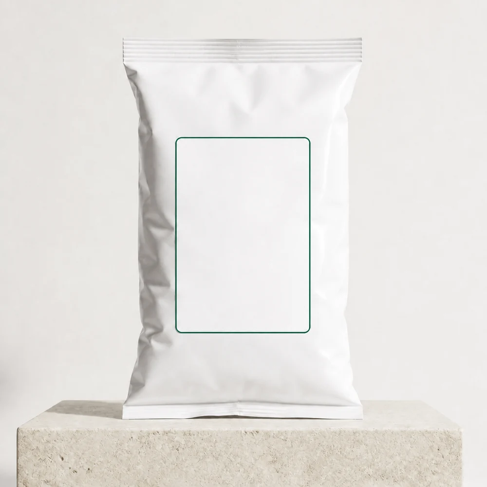 Illustrative blank-label private-label beverage powder pouch